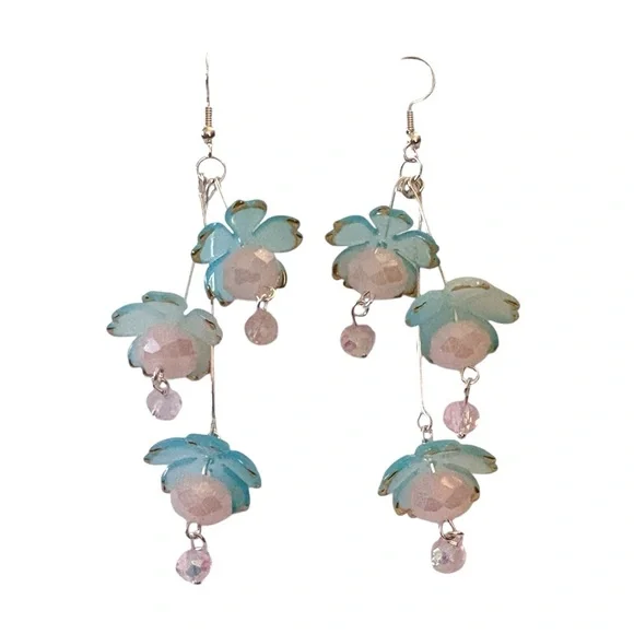 Fairy Earrings with Lucite Flowers and Crystals on 925
Stamped Hooks - Picture 3 of 4